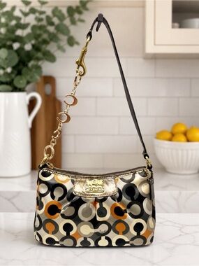 Coach Vintage Poppy Op Art Print Shoulder Bag F17899 Metallic Trim Y2K